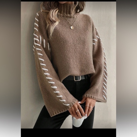 SHEIN Taupe Sweater with White Accents - Picture 1 of 6